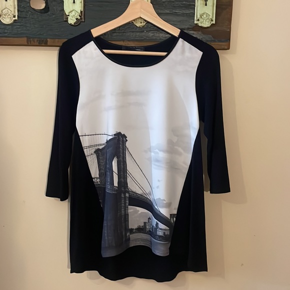 Elie Tahari for Design Nation New York 3/4 Sleeve Graphic Top Size Small - Picture 7 of 15